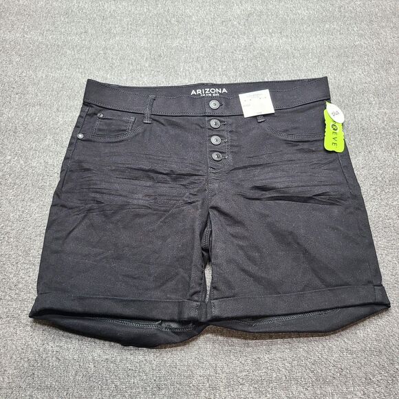 Arizona Jean Co Shorts Womens 16 1/2 Plus Black Midi Stretch Button Fly Cuffed - Picture 1 of 9